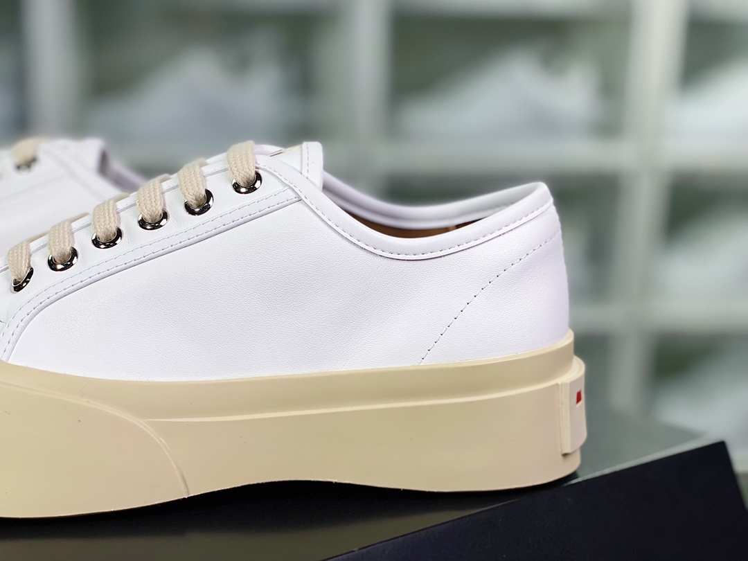 Marni Pablo Leather Low-Top Lace-up Sneaker Pablo series low-top platform thick-soled height-enhancing sneakers ”leather white beige red LOGO” SNZW003020P272200W01