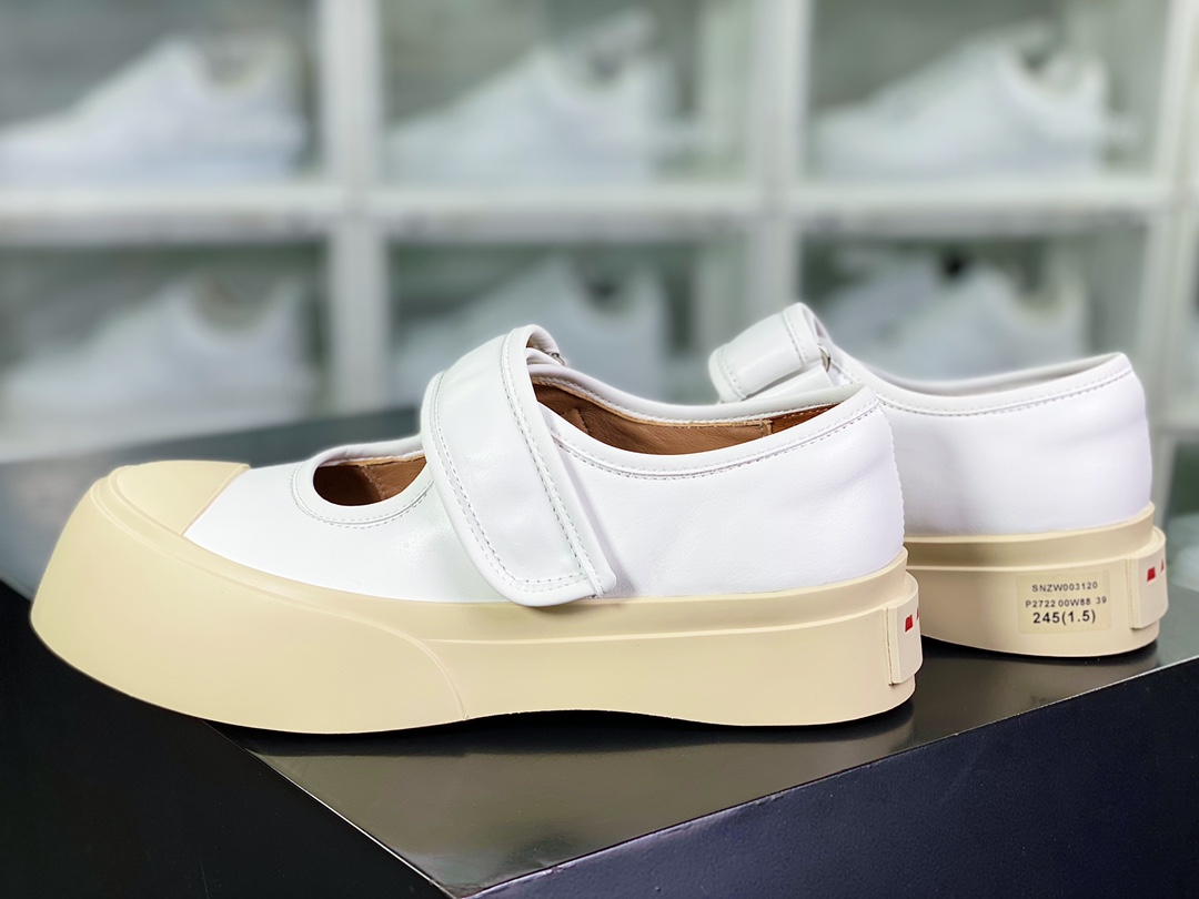 Marni Pablo Leather Low-Top Lace-up Sneaker Pablo series low-top platform thick-soled height-increasing sneakers ”Velcro white beige red LOGO” SNZW003120P272200W01