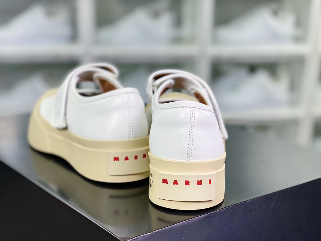 Marni Pablo Leather Low-Top Lace-up Sneaker Pablo series low-top platform thick-soled height-increasing sneakers ”Velcro white beige red LOGO” SNZW003120P272200W01