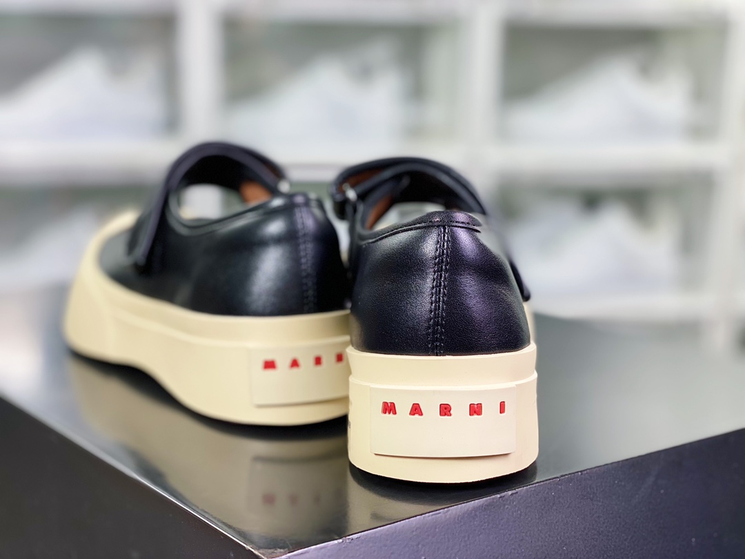 Marni Pablo Leather Low-Top Lace-up Sneaker Pablo series low-top height-enhancing sneakers ”Velcro black beige red LOGO” SNZW003120P272200N99