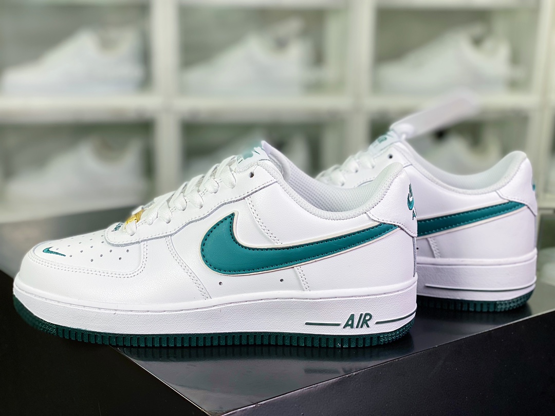 220  Air Force 1 '07 Low QS”White/University Blue Mini Swoosh”空军一号经典低帮板鞋“皮革白墨绿刺绣小钩子”CV5696-966