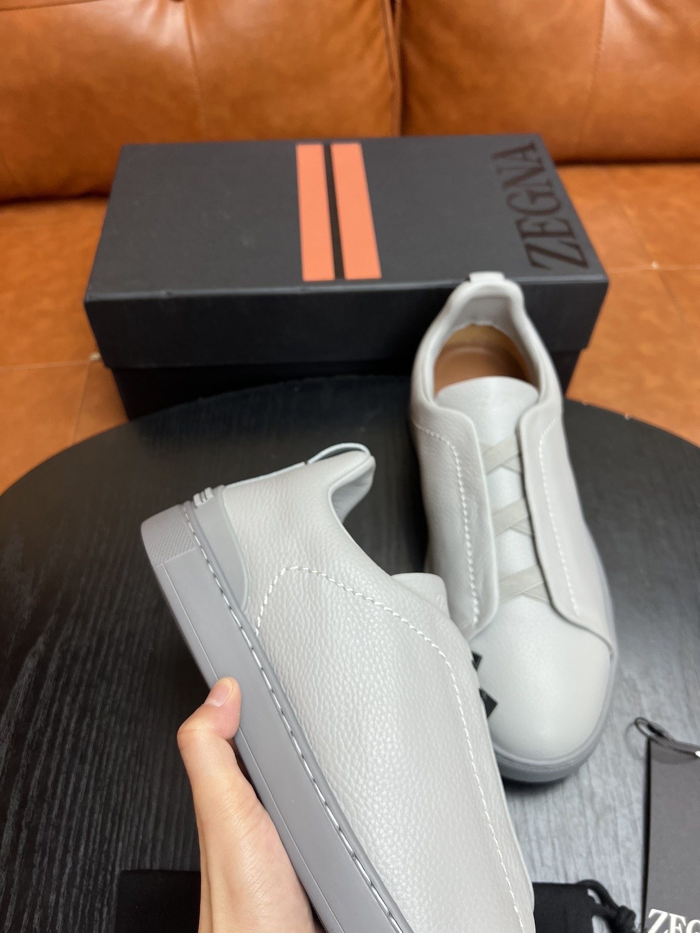 Ermenegildo Zegna Triple Stitch Leather Sneakers - Light Grey, Italian Made 7 i1682501559 2570 6