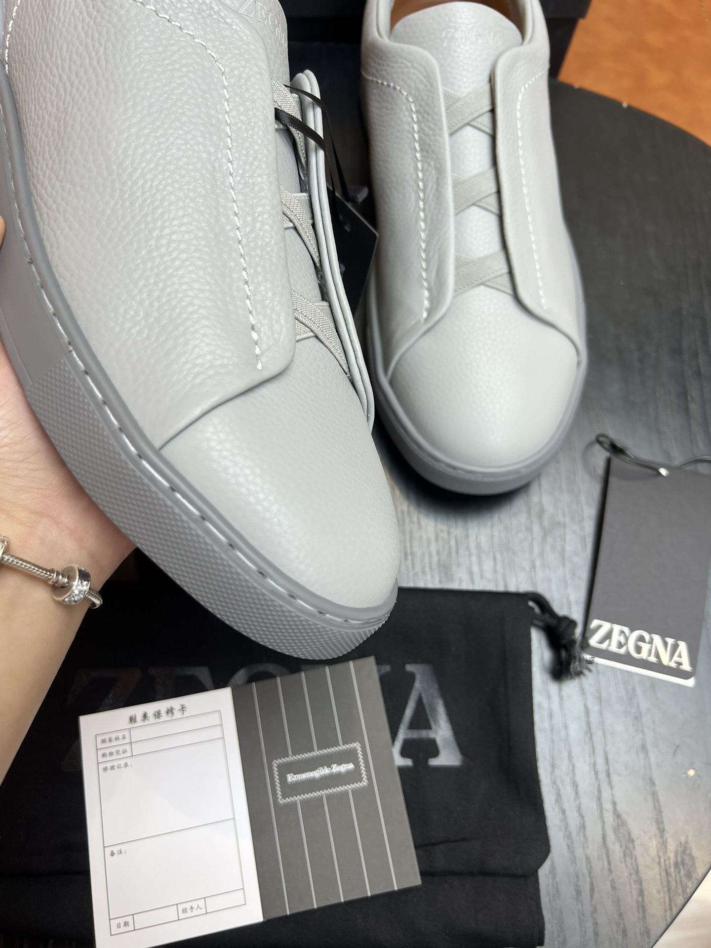 Ermenegildo Zegna Triple Stitch Leather Sneakers - Light Grey, Italian Made 6 i1682501559 3170 5