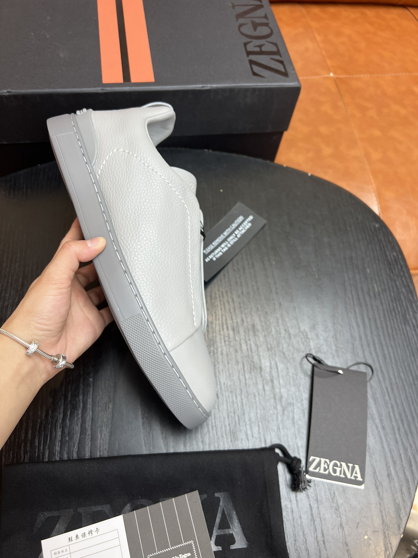 Ermenegildo Zegna Triple Stitch Leather Sneakers - Light Grey, Italian Made 1 i1682501559 3327 0