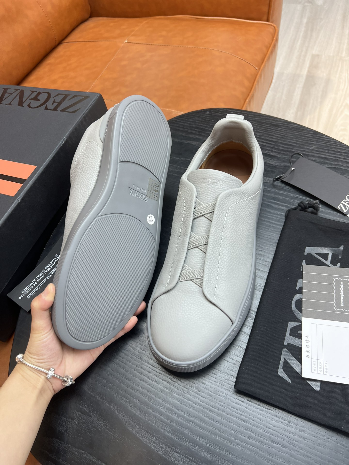 Ermenegildo Zegna Triple Stitch Leather Sneakers - Light Grey, Italian Made 9 i1682501559 4354 8