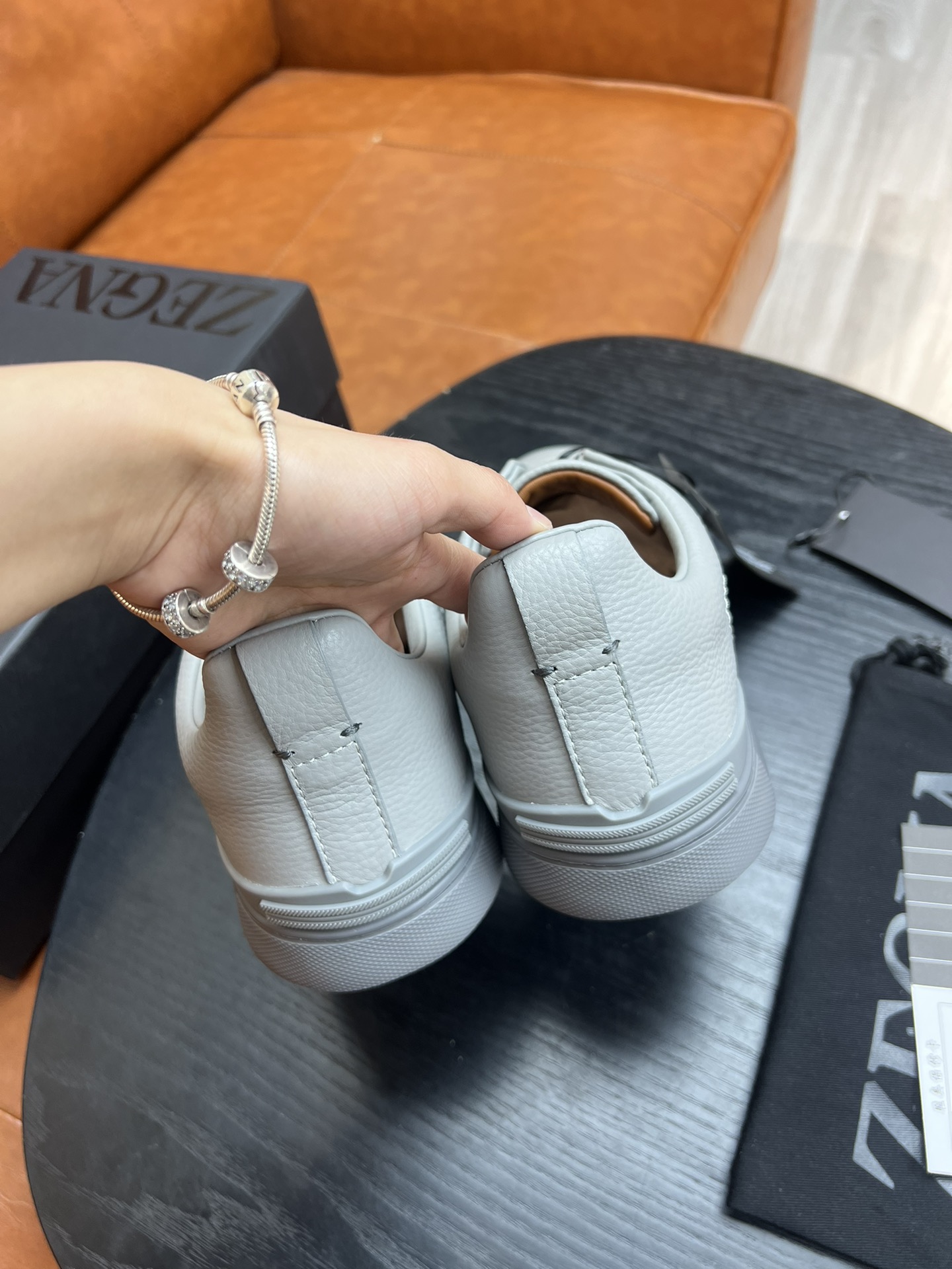 Ermenegildo Zegna Triple Stitch Leather Sneakers - Light Grey, Italian Made 8 i1682501559 476 7
