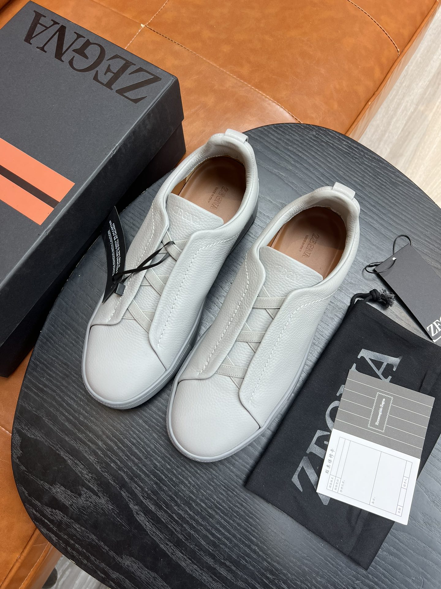 Ermenegildo Zegna Triple Stitch Leather Sneakers - Light Grey, Italian Made 3 i1682501559 7038 2