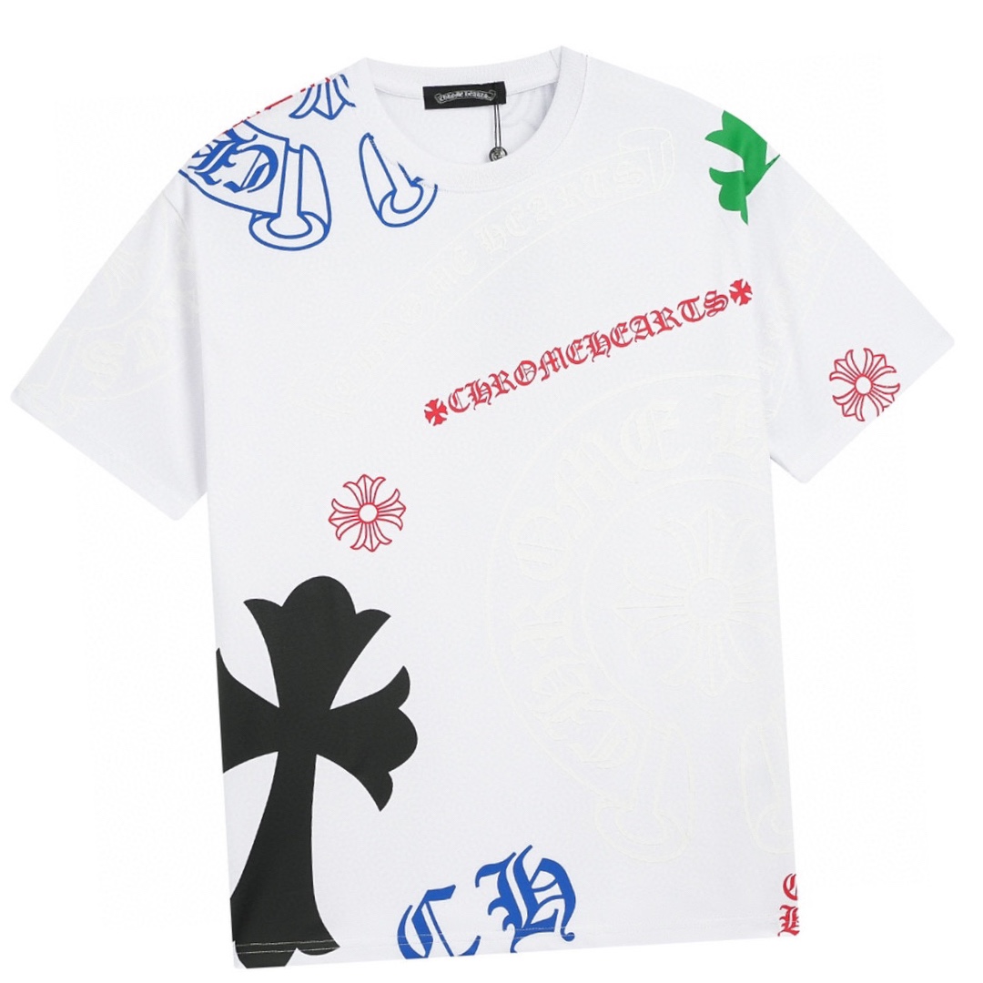 克罗心/Chrome Hearts 夏季新款 CH 前后logo满印圆领短袖T恤