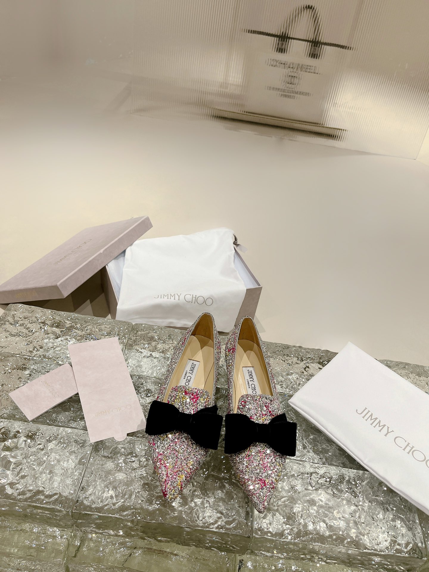 JIMMY CHOO ハイヒール ポインテッドトゥパンプス パールグリッター 高温ホットフィックス+輸入シープホエール フルグレインクリスタルシープスキン