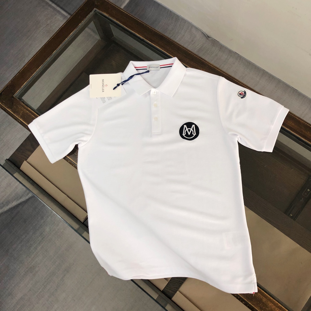 Moncler Clothing Polo Black White Embroidery Men Cotton Spring/Summer Collection Fashion Casual