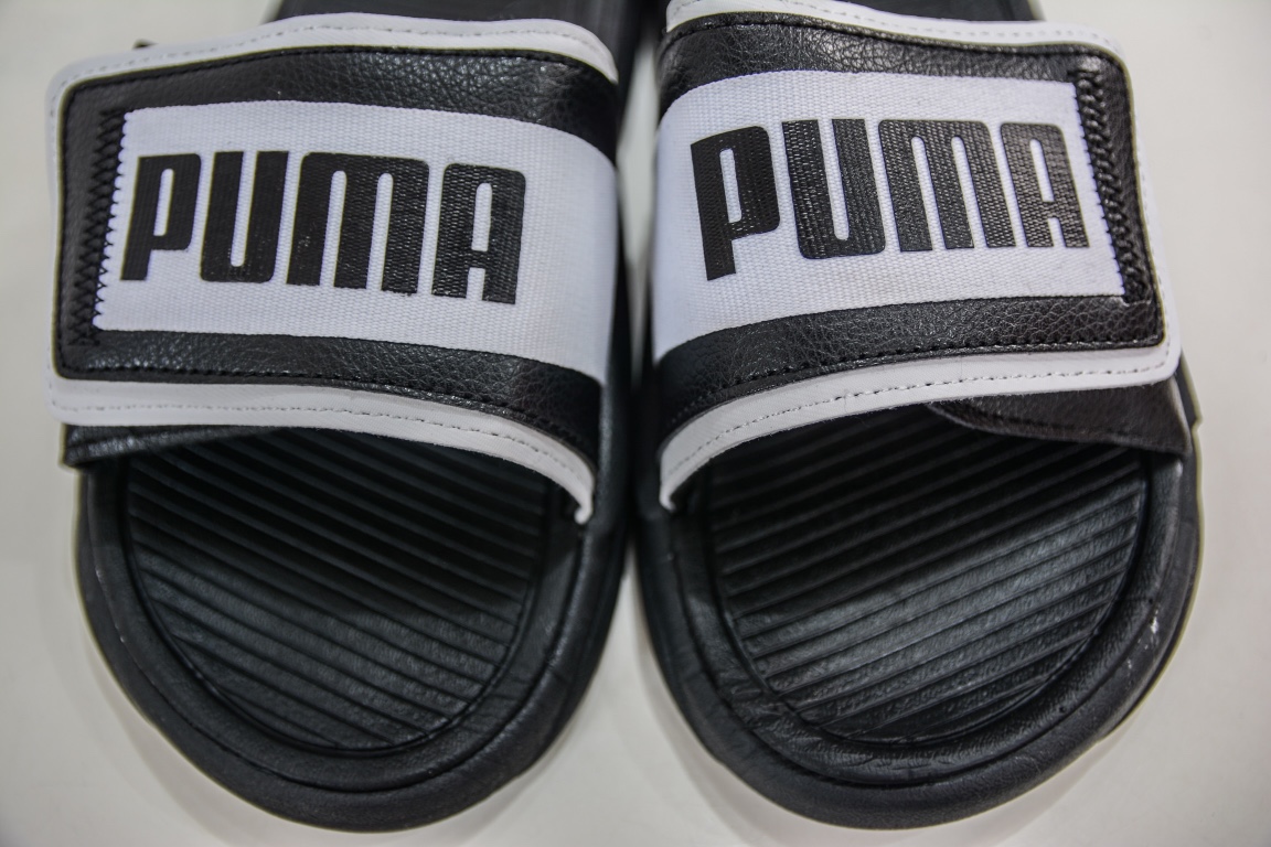 Puma Royalcat Comfort Black and White Velcro Sports Slippers