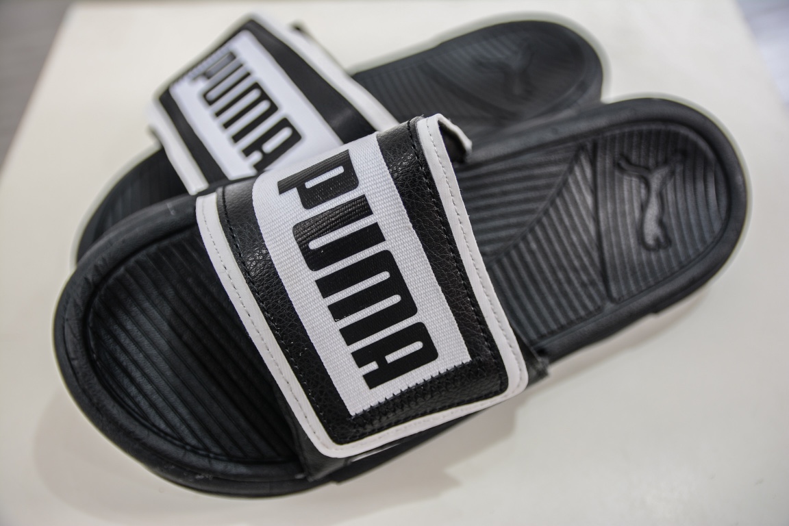 Puma Royalcat Comfort Black and White Velcro Sports Slippers