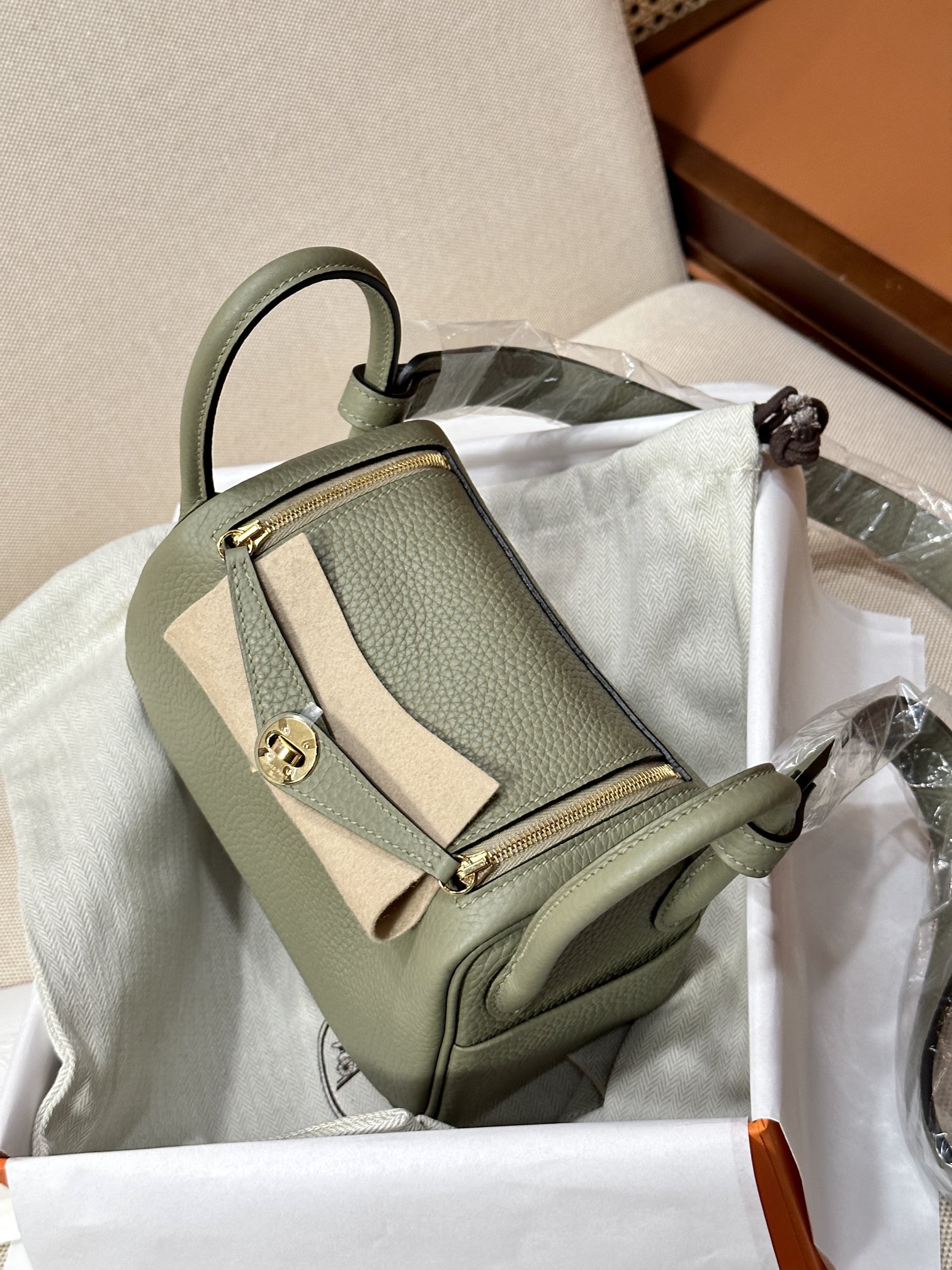 Hermes Lindy Vert Amande Green crossbody everyday