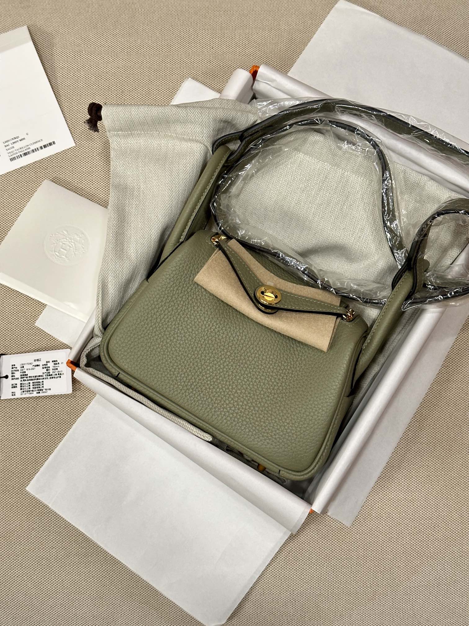 Hermes Lindy Vert Amande Green crossbody everyday