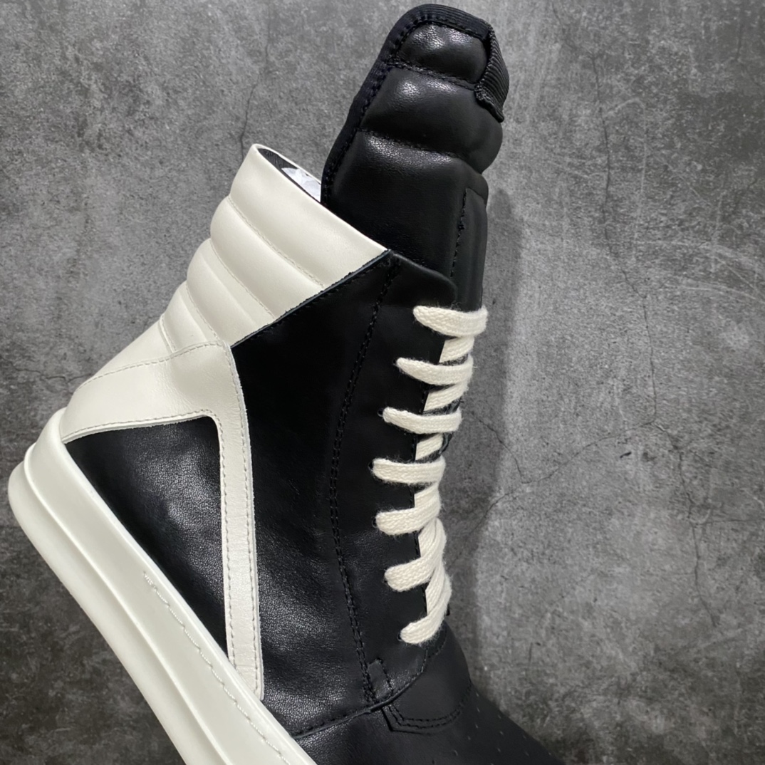 Rick Owens Genbasket leather high-top lace-up fashionable sneakers made in Dongguan, white and black