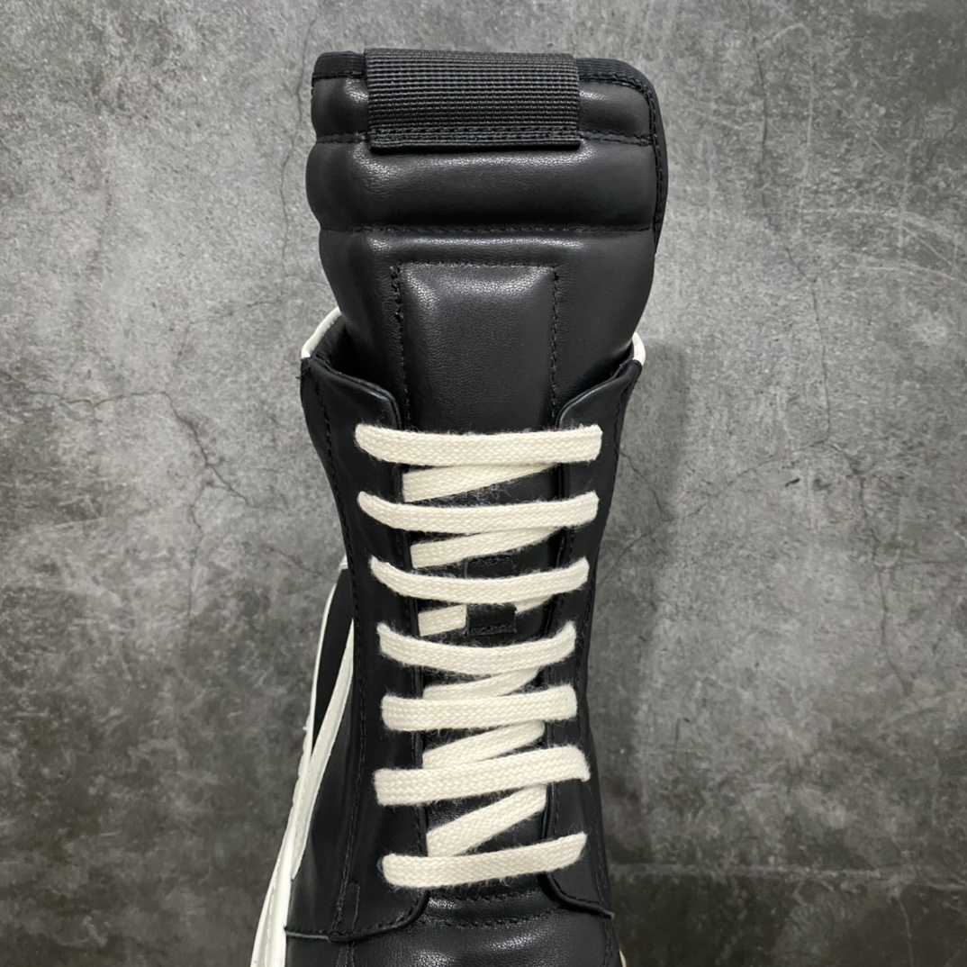 Rick Owens Genbasket leather high-top lace-up fashionable sneakers made in Dongguan, white and black