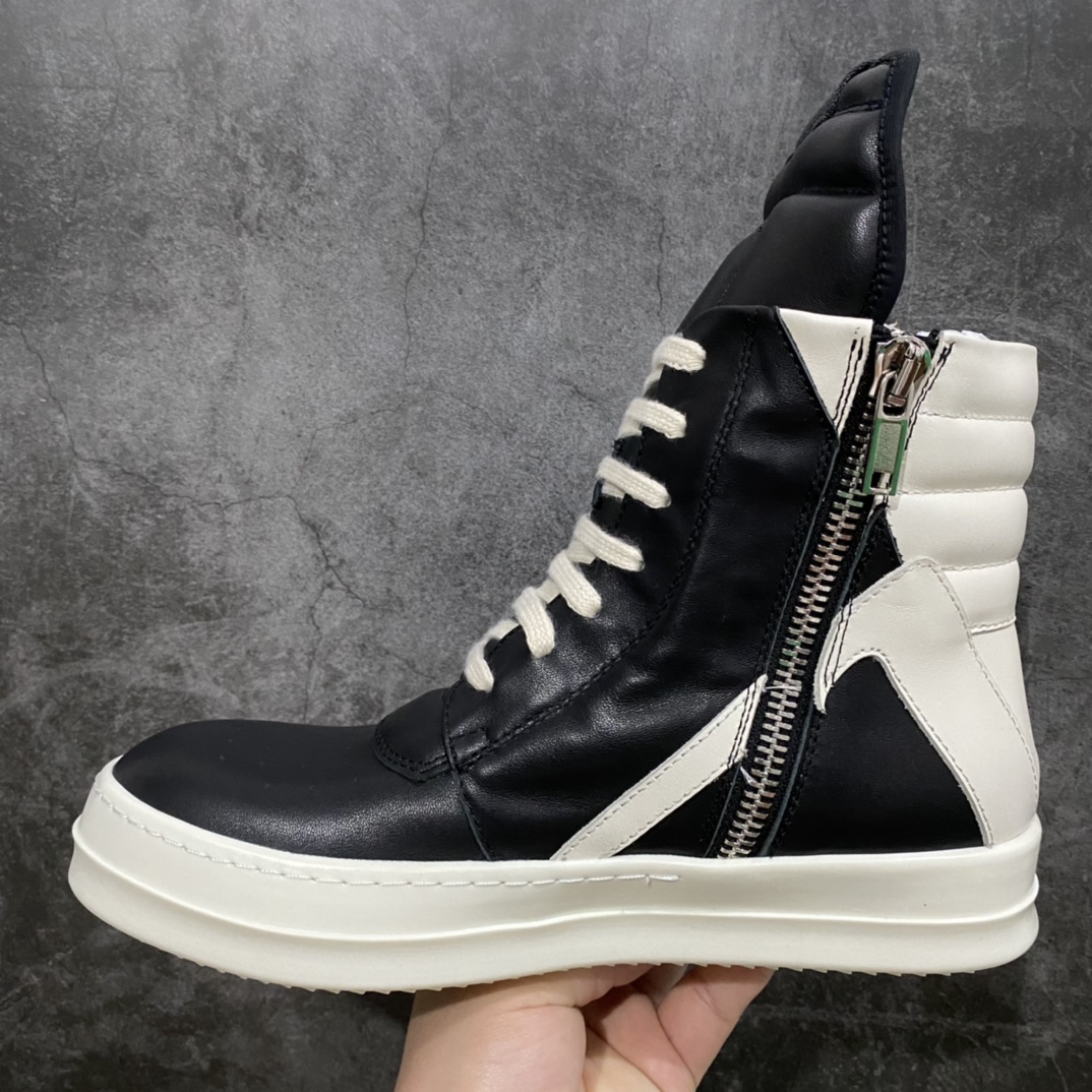 Rick Owens Genbasket leather high-top lace-up fashionable sneakers made in Dongguan, white and black