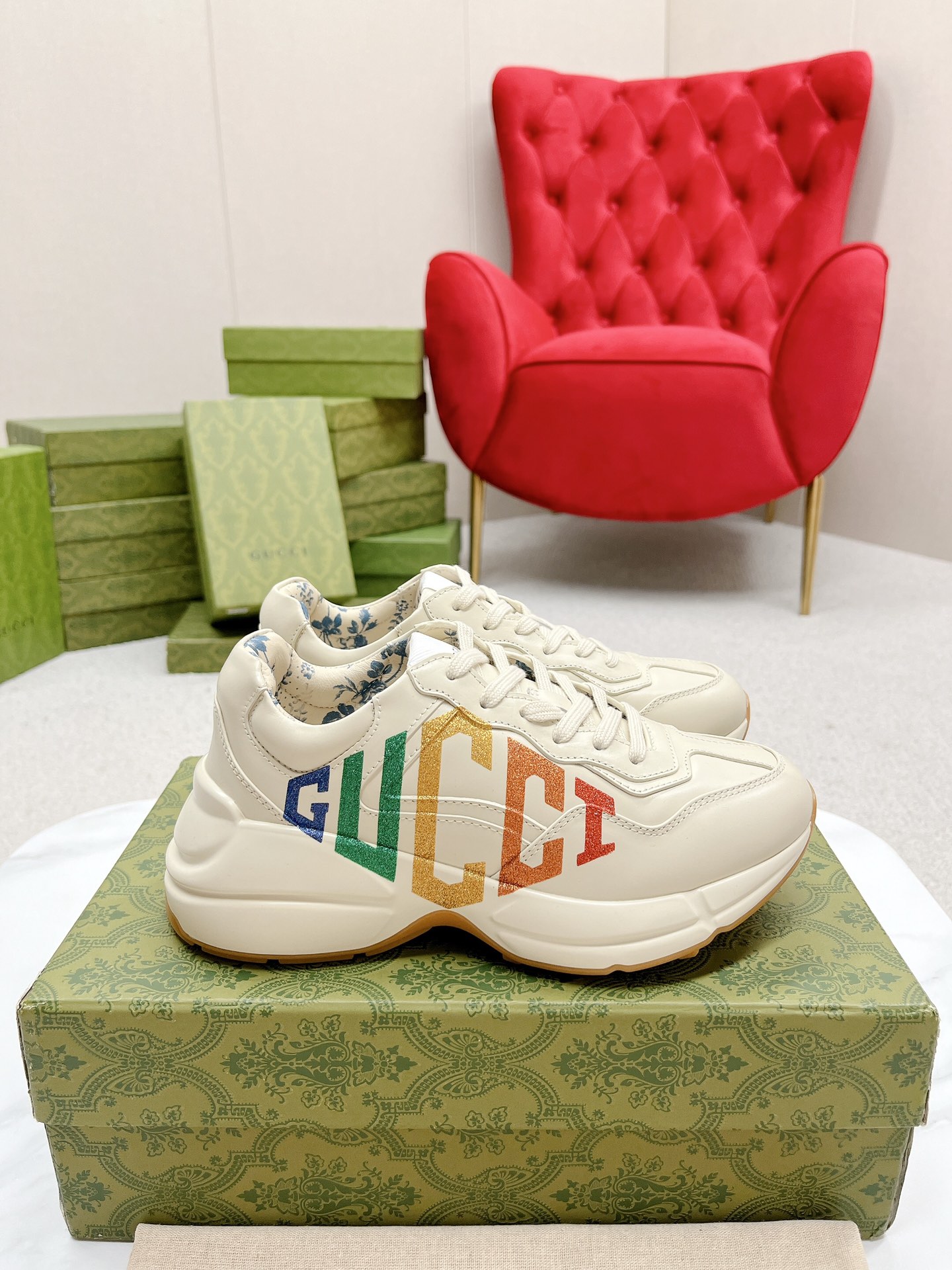 Gucci Shoes Sneakers Luxury Cheap
 Beige Blue Green Orange Pink Red White Splicing Unisex Women Men Cowhide Fashion