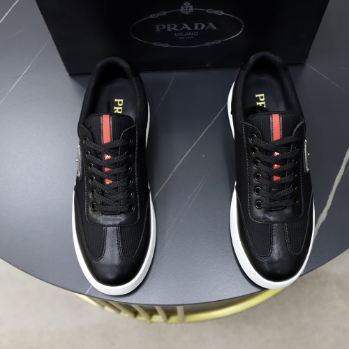 Prada Leather-Trimmed Sneakers, Classic Black Low-Top Lace-Up, Men's Size 38-44 1 Prada Leather-Trimmed Sneakers, Classic Black Low-Top Lace-Up, Men's Size 38-44