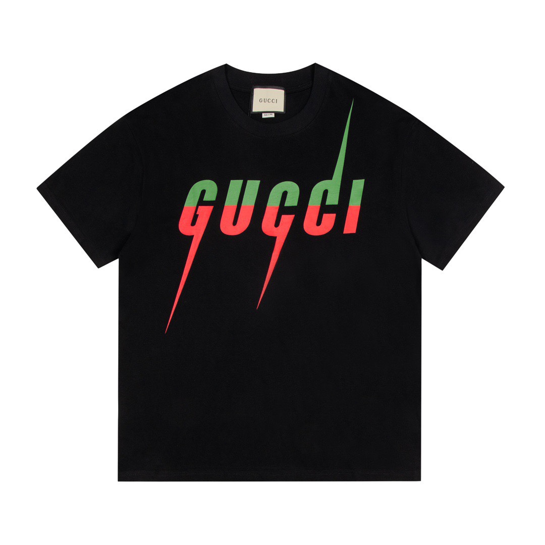 Gucci Ropa Camiseta Verde Rojo Impresión Universal para hombres y mujeres Algodón Manga corta