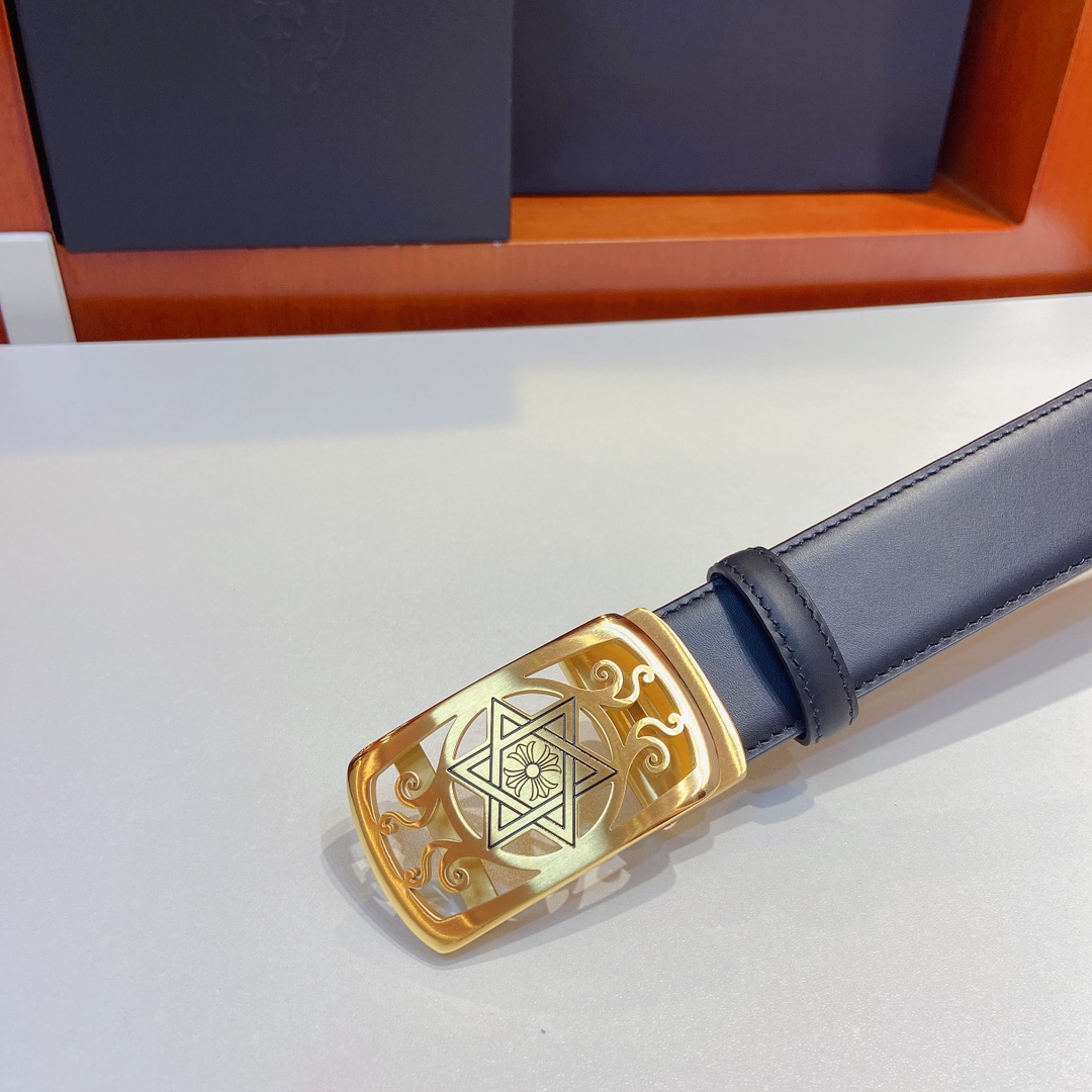 克罗心精钢五金自动扣搭配头层牛皮带身