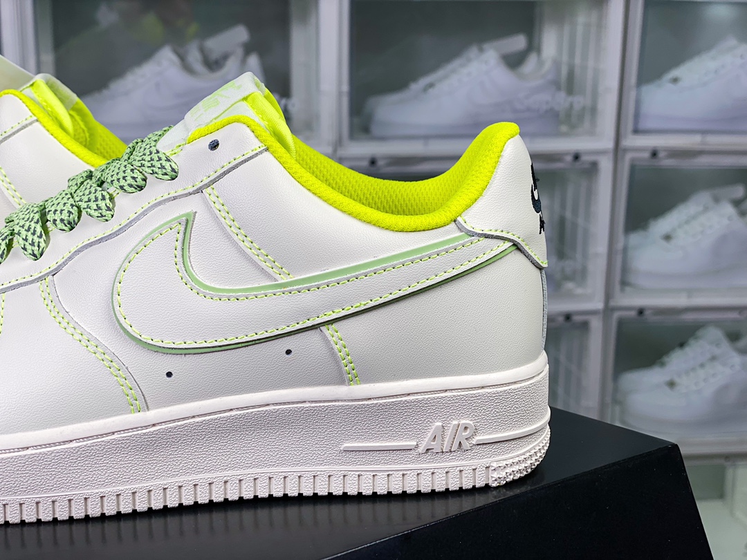 Air Force 1 '07 Low Leather ”White/Vlot Static” Air Force One classic low-top sneakers ”leather” ”off-white fluorescent green 3M reflective” 315122-909