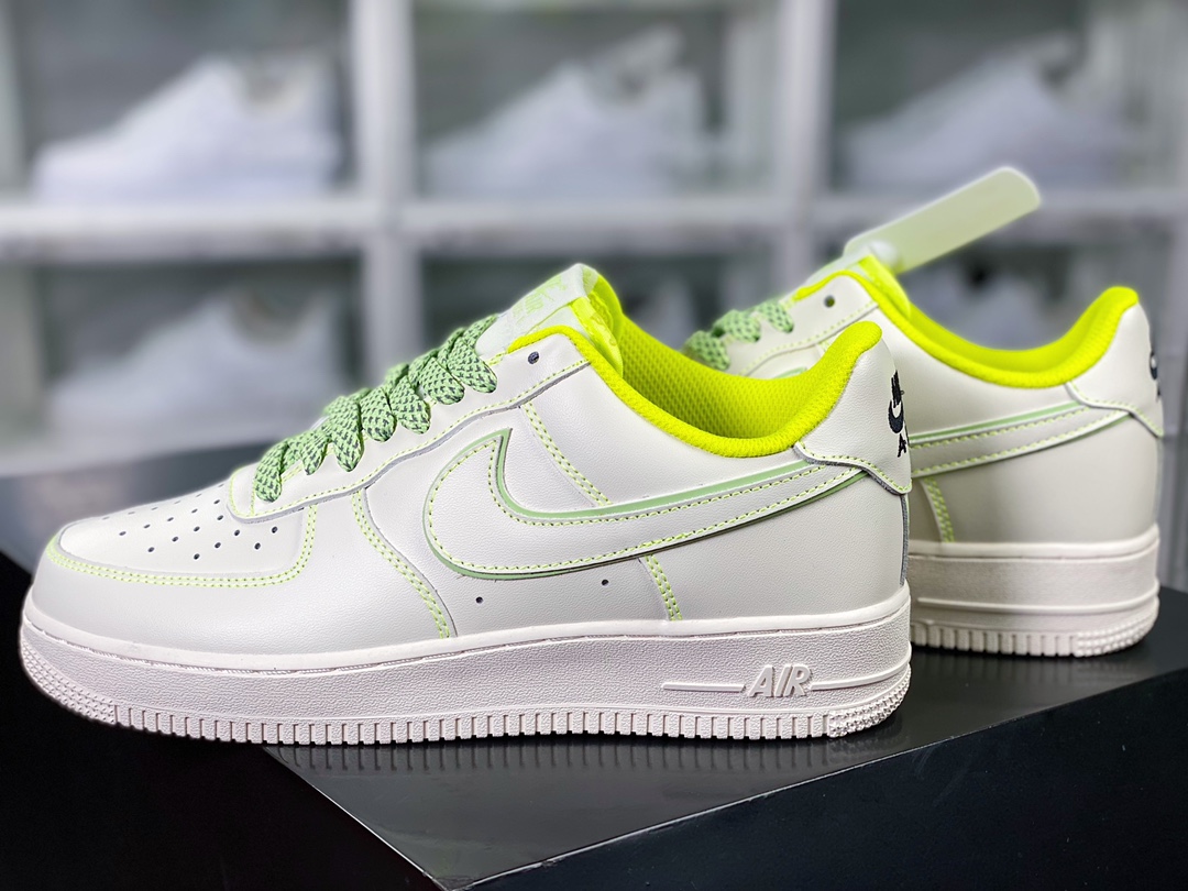 Air Force 1 '07 Low Leather ”White/Vlot Static” Air Force One classic low-top sneakers ”leather” ”off-white fluorescent green 3M reflective” 315122-909