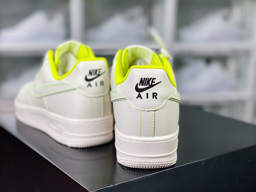 Air Force 1 '07 Low Leather ”White/Vlot Static” Air Force One classic low-top sneakers ”leather” ”off-white fluorescent green 3M reflective” 315122-909