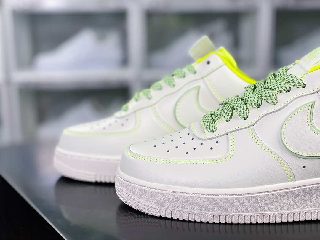 Air Force 1 '07 Low Leather ”White/Vlot Static” Air Force One classic low-top sneakers ”leather” ”off-white fluorescent green 3M reflective” 315122-909