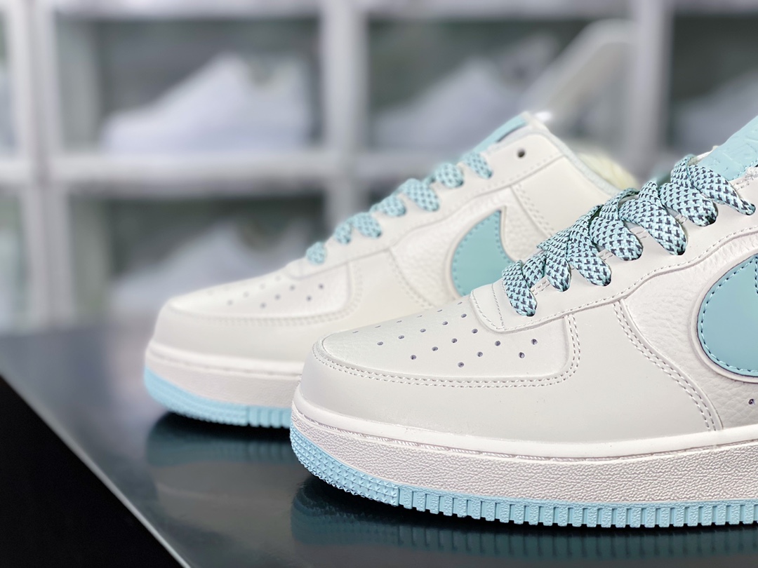 Air Force 1'07 Low ”Beige White/Grey Reflective” Air Force One classic low-top sneakers ”Leather beige gray blue 3M reflective hook” GL6835-011