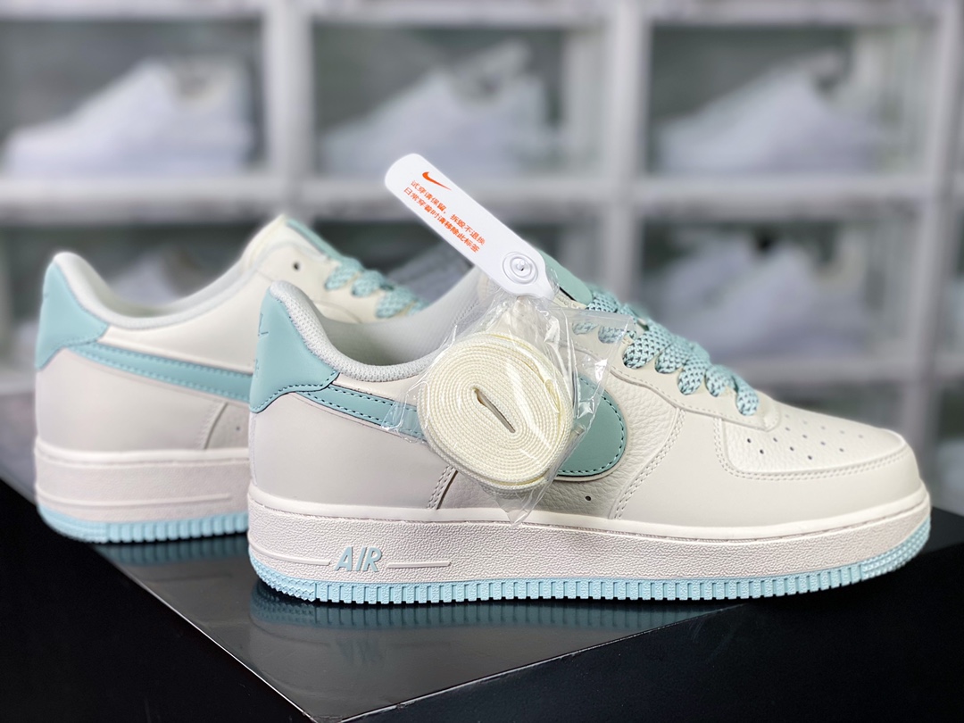 Air Force 1'07 Low ”Beige White/Grey Reflective” Air Force One classic low-top sneakers ”Leather beige gray blue 3M reflective hook” GL6835-011