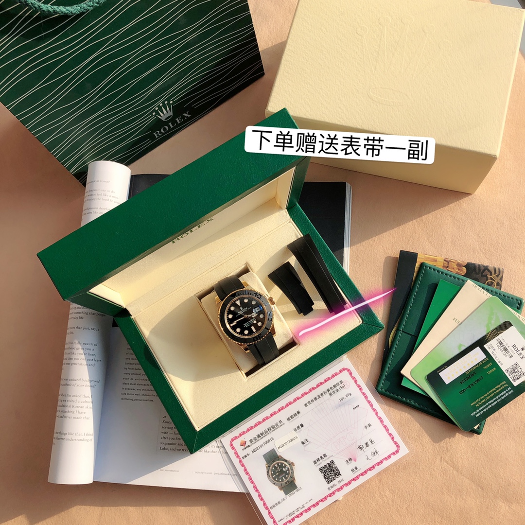 NO:143009,The gold watch is here!  Literally double crown anti-counterfeiting, all-in-one gold-covered and thickness 5um, when it comes to Rolex yacht famous series, the most popular 116655-Oysterflex bracelet watch, which is commonly known as the 