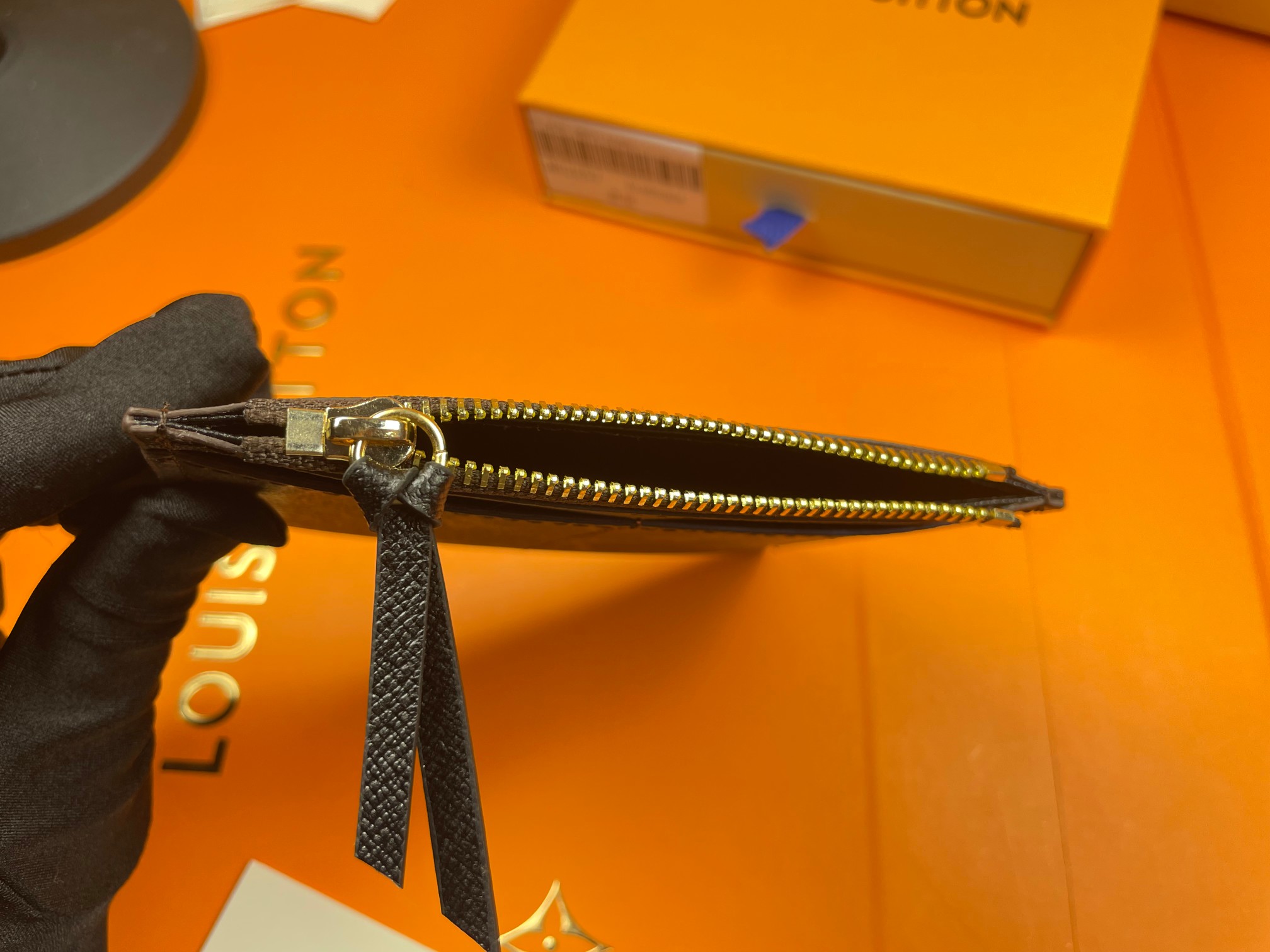 Close-up of leather texture on card holder