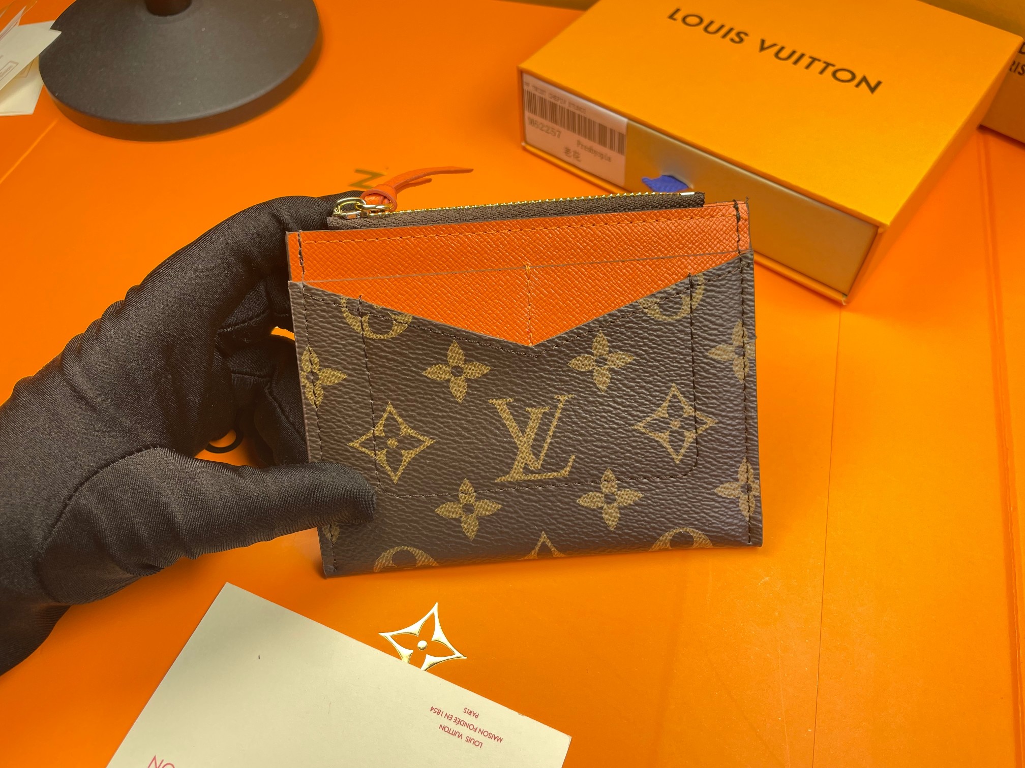 Classic leather card holder in use