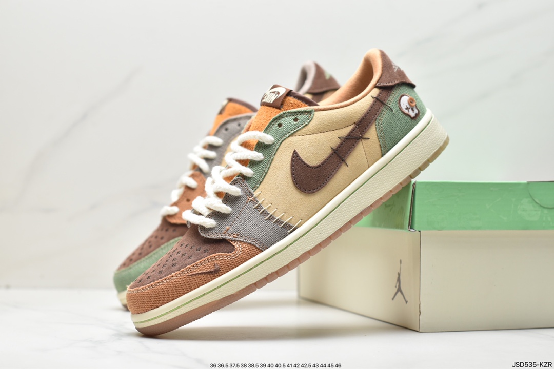 Zion Williamson x Air Jordan 1 Low OG ”Voodoo” AJ1 Jordan OG series low-top basketball shoes ”Brown stitching Zion doll” DZ7292-200