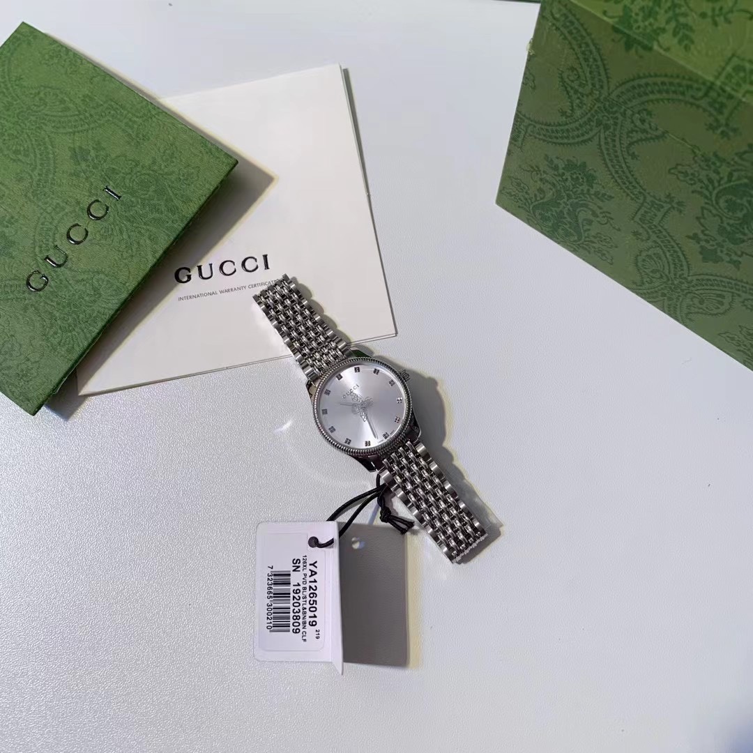 Auténtico reloj Gucci Little Bee original: segundero Bee de 29 mm, esfera plateada con textura de rayos de so…