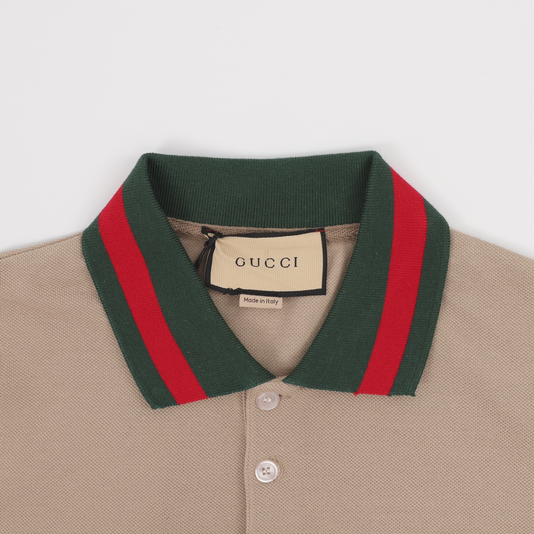 GUCCI/古驰 红绿翻领Polo短袖 选用棉质珠地网眼布打造