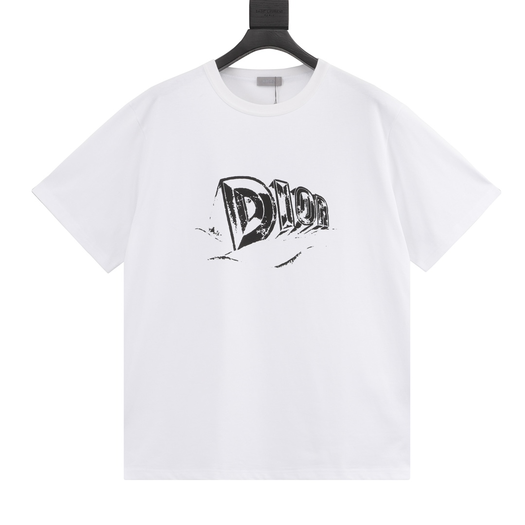 DIOR/Dior Estampado en el pecho Cuello redondo Mangas cortas Nuevo estilo limitado para canales de verano Logotipo de m…