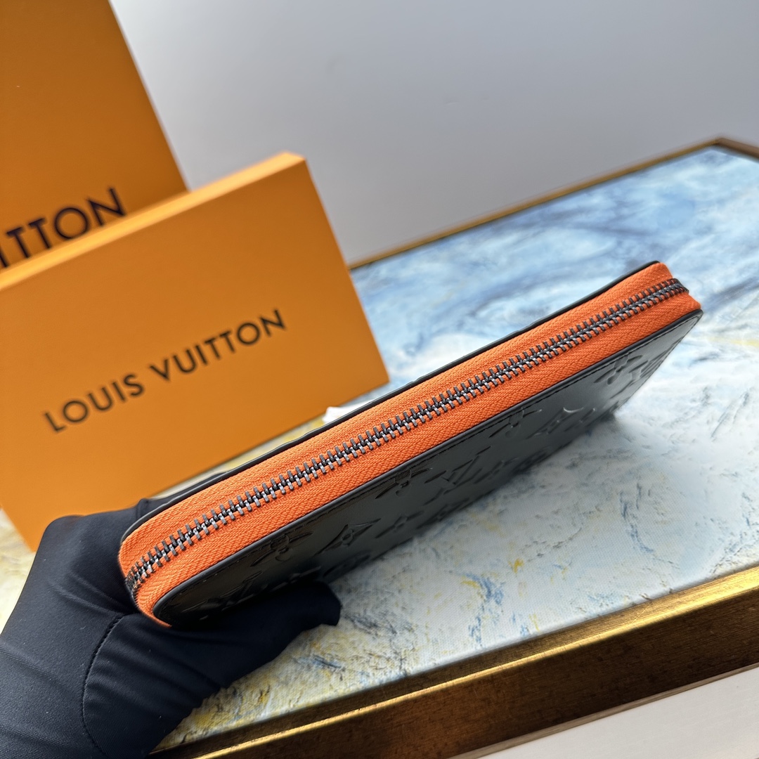 Close-up of card slots in a long leather wallet