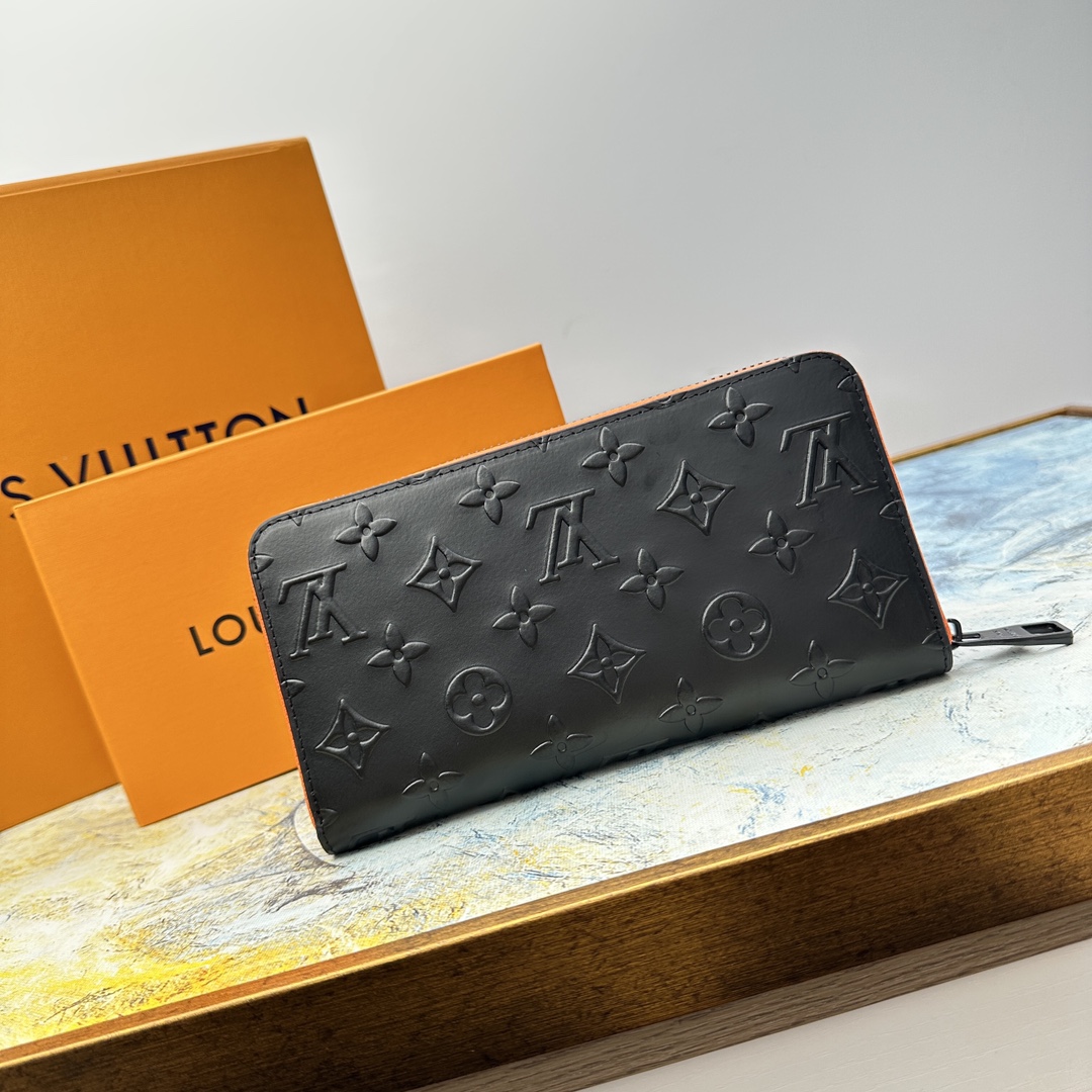 Open view of the long leather wallet with card slots