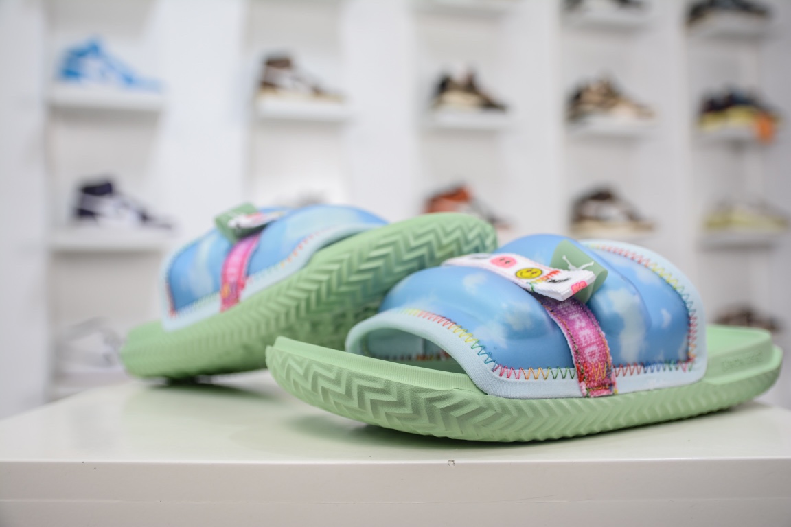 J Balvin x Air Jordan Super Play Slide SP AJ2 joint blue and green luminous sports slippers DR1330-413