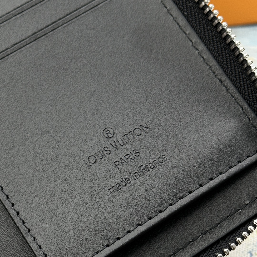 Black leather wallet close-up details