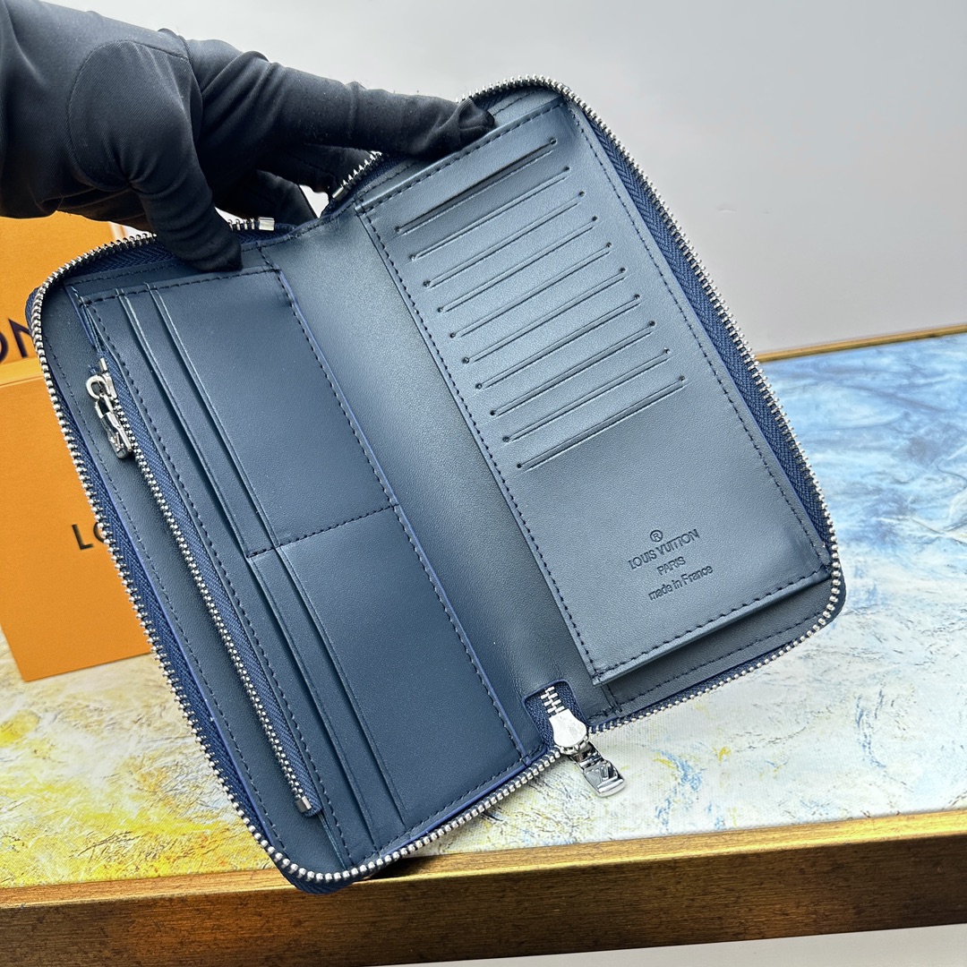 Classic leather zip around wallet open