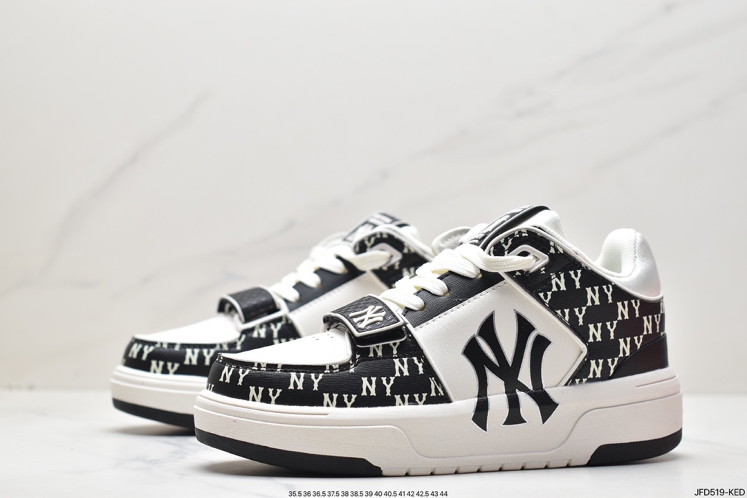 MLB Chunky Liner New York Yankees Senior Shoes Series Low-top Running Shoes ”Leather White and Black NY Print” 3ASXLM13N (GP002C)