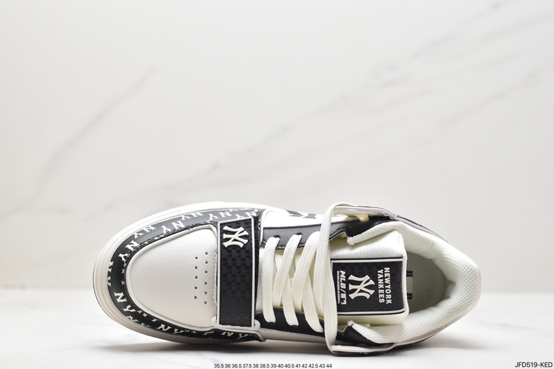 MLB Chunky Liner New York Yankees Senior Shoes Series Low-top Running Shoes ”Leather White and Black NY Print” 3ASXLM13N (GP002C)