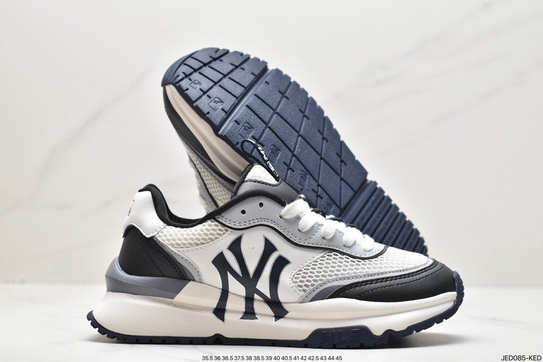 MLB Chunky Liner New York Yankees Senior Shoes Series Low-top Daddy Style Jogging Shoes ”Leather White and Red NY Print” 3ASHRJ13N (GP004C)