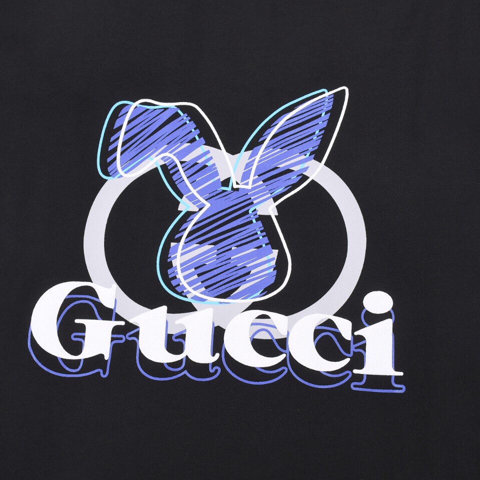 160 Gucci/古驰 23SS兔年限定卡通蓝兔双G印花短袖