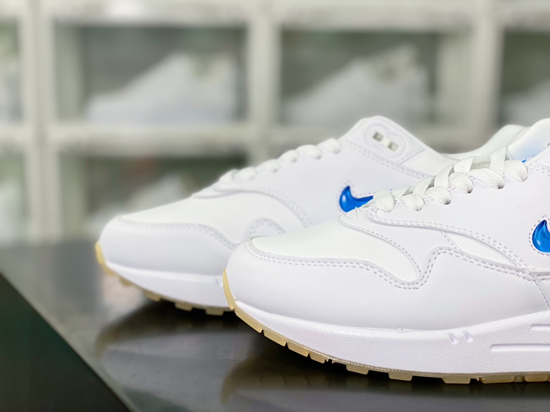240  Air Max 1 Premium”Jewel/White/Black”初代复古气垫慢跑鞋“皮革蓝白小钩”918354-100