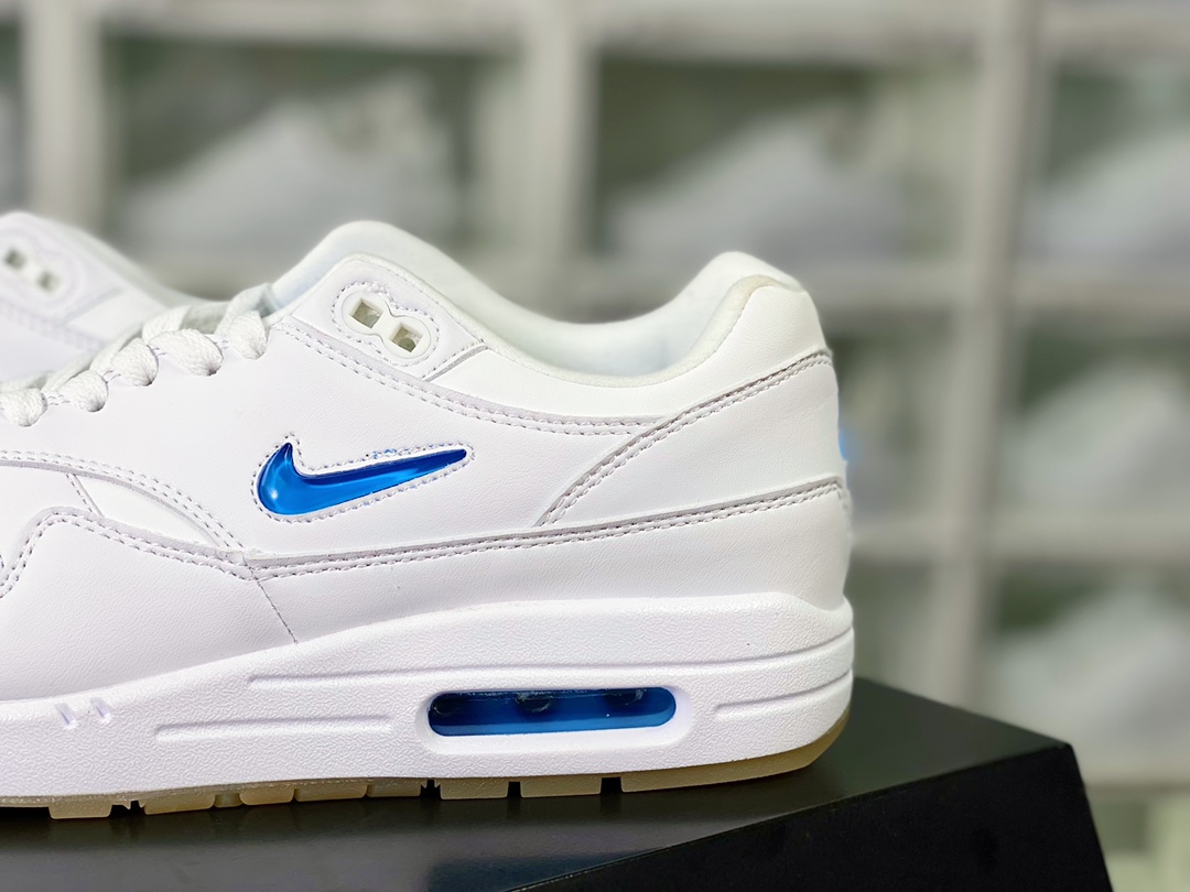 240  Air Max 1 Premium”Jewel/White/Black”初代复古气垫慢跑鞋“皮革蓝白小钩”918354-100