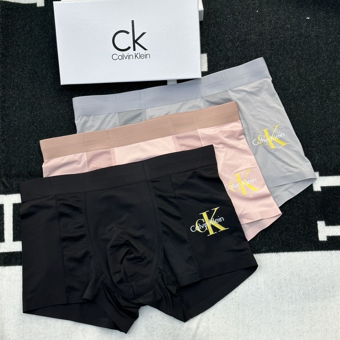 ꫛꫀꪝGo新品CK/CalvinKlein独家首发最新版新品无痕冰丝面料平角内裤礼盒装无感男士内裤！礼盒